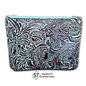 Turquoise tooled leather zipper bag