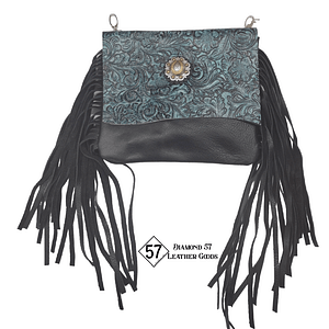 Black and Turquoise leather hipster bag