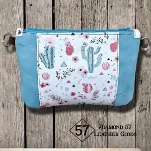 Leather clutch bag Cactus print, Turquoise leather