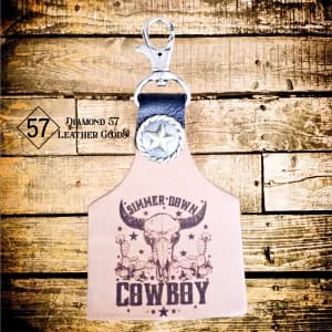 Leather key chain with snap Simmer down cowboy