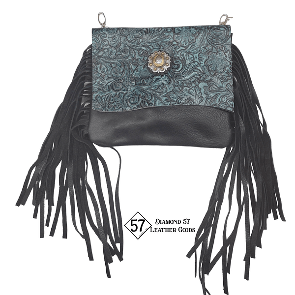 Black and Turquoise leather hipster bag