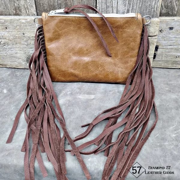 Leather crossbody purse, fringe Brown 907 Diamond 57