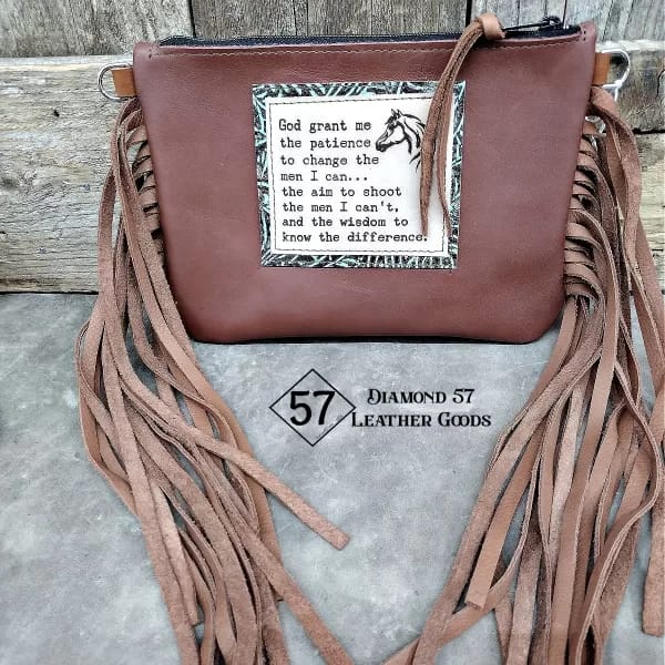 Leather crossbody purse, fringe Brown 909 Diamond 57