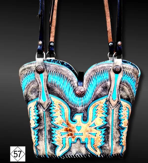 Turquoise and black cowboy boot purse