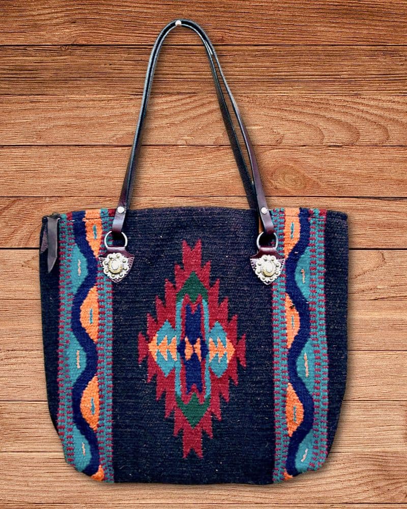 204 Saddle blanket bag, Chocolate brown, red, blue, orange Diamond 57